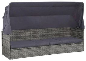 Espreguiçadeira de jardim com toldo 205x62 cm vime PE cinzento