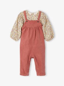 Oferta do IVA - Conjunto blusa e jardineiras em bombazina, para bebé menina rosa-velho