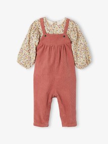 Conjunto blusa e jardineiras em bombazina, para bebé menina rosa-velho