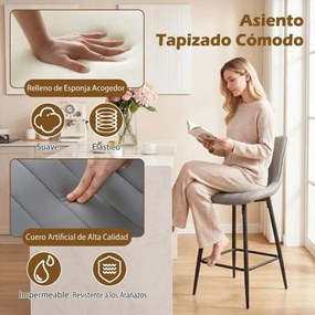 Conjunto de 2 bancos de bar em couro sintético 47 x 51 x 94 cm, com assento e encosto almofadados e apoio para os pés, com capacidade para 150 kg, par