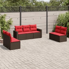 vidaXL 7 pcs conjunto de sofás jardim c/ almofadões vime PE castanho