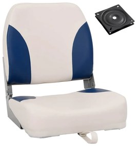 vidaXL Conjunto de 1 assento de barco dobrável com almofada azul/branco
