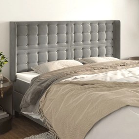 vidaXL Cabeceira cama c/ abas veludo 203x16x118/128 cm cinzento-claro