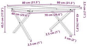 Mesa de centro estrutura em X 80x80x45,5 cm pinho/ferro fundido