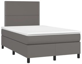 Cama box spring c/ colchão/LED 120x200cm couro artificial cinza