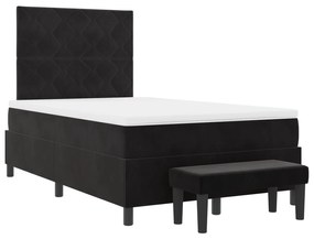 Cama box spring com colchão e banco preto 120x200 cm veludo