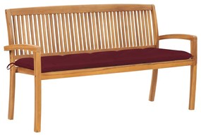 vidaXL Banco de jardim empilhável c/ almofadão 159 cm teca maciça