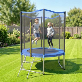Trampolim Exterior Ø183 cm Trampolim para Crianças com Rede de Segurança Escada e Acolchoamento de Molas Azul