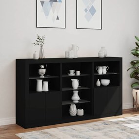 Aparador com luzes LED 181,5x37x100 cm preto