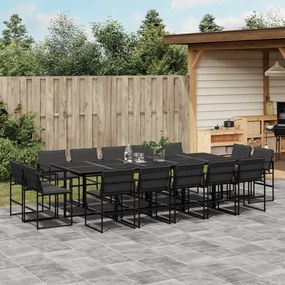 vidaXL 15 pcs conj. de jantar p/ jardim c/ almofadões textilene preto