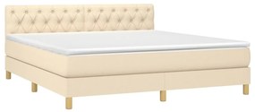 Cama box spring c/ colchão e LED 160x200 cm tecido cor creme