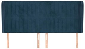 Cabeceira cama c/ abas veludo 183x23x118/128 cm azul-escuro