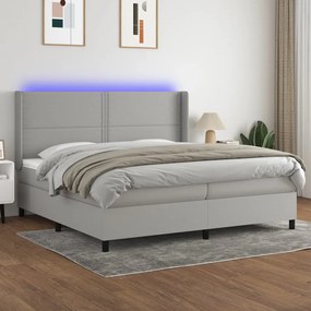 vidaXL Cama box spring c/ colchão e LED 200x200 cm tecido cinza-claro