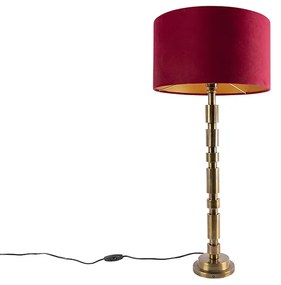 Candeeiro de mesa Art Deco bronze 35 cm com abajur de veludo vermelho - Torre Art Deco