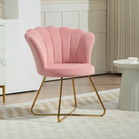 Cadeira de Toucador em forma de concha 69 x 64 x 80 cm, poltrona em veludo, poltrona de sala com pés em aço, rosa