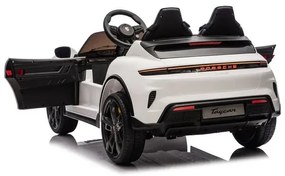Carro elétrico infantil 24v Porsche Taycan - Turbo S, 2 lugares, Pneus de borracha, assento em couro sintético Branco