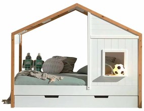 Cama Infantil BABS 91 Desenho Casa + Gaveta Branco/Natural
