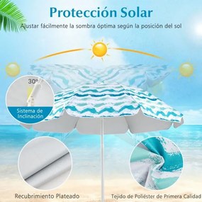 Conjunto de guarda-sol de praia com 2 cadeiras dobráveis e manta de piquenique para exterior com mecanismo de inclinação Azul