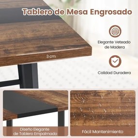 Mesa de reuniões quadrada 100 x 100 x 75 cm com tampo espesso para sala de reuniões para 4 pessoas, castanho rústico e preto