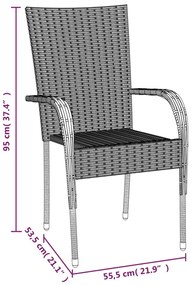 7 pcs conjunto de jantar para jardim vime PE preto