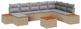 Conjunto de Sofás de Jardim de 9 Peças com Almofadas, Rattan Poly Bege