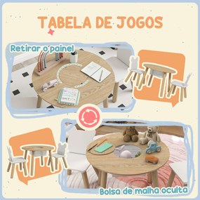 Mesa Infantil com 2 Cadeiras com Espaço de Arrumação para Crianças de 3-6 Anos para Sala de Jogos Dormitório Madeira e Branco