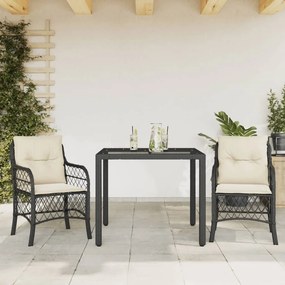 vidaXL 3 pcs conjunto de bistrô com almofadões vime PE preto