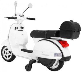 Vespa elétrica para Crianças 12V Scooter, Rodas Espuma EVA assento couro ecológico Branca