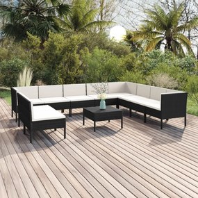 vidaXL 11 pcs conjunto lounge de jardim c/ almofadões vime PE preto