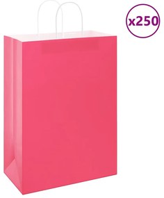 vidaXL Sacos de papel 250 unid com alças rosa 32x17x44 cm