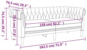 Sofá chesterfield de 2 lugares tecido cinzento-claro