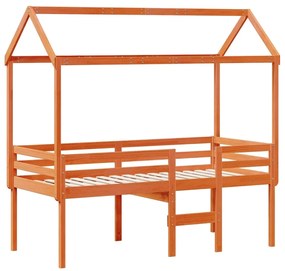 Cama alta com telhado 90x200 cm pinho maciço castanho-mel