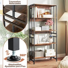 Estante de 5 prateleiras com 70 x 35 x 157 cm e prateleiras reguláveis com estrutura metálica Estante de estúdio Castanho