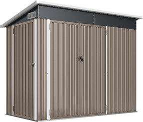 Outsunny Abrigo de jardim em metal casinha jardim exterior três portas trancáveis telhado inclinado ventilação 234x132x185cm cinza | Aosom Portugal