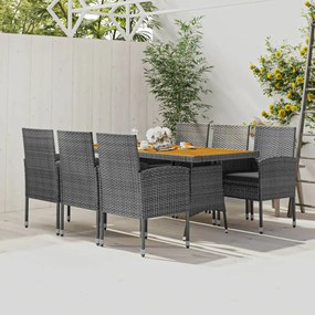 vidaXL 7 pcs conjunto de jantar para exterior vime PE cinzento