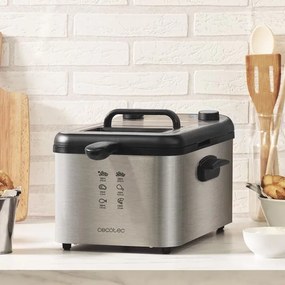Fritadeira elétrica de 3 litros de capacidade CleanFry 3000 Full Inox, filtro OilCleaner, 2400 W, tigela, cesto de fritar, aptos para máquina da loiça