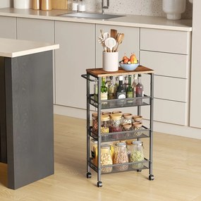 Carrinho cozinha 4 níveis estreito com rodas 22 x 45,4 x 77 cm castanho Vintage + preto