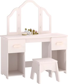 AIYAPLAY Penteadeira Infantil de Maquilhagem com Banco, 3 Espelhos Amovíveis, 2 Gavetas, 2 Armários e 7 Acessórios, Rosa, +3 Anos | Aosom Portugal