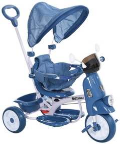 Triciclo infantil com toldo Barreira Apoio para os pés Luz e Música 93x51x94 cm Azul