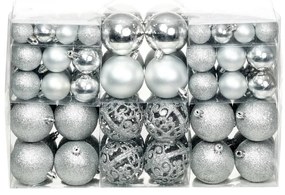 vidaXL Conjunto de bolas de natal 100 pcs 3/4/6 cm prateado