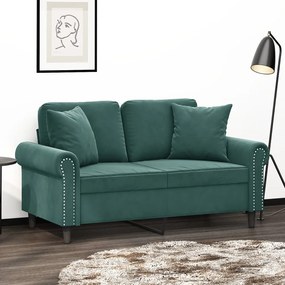 vidaXL Sofá 2 lug. c/ almofadas decorativas 120 cm veludo verde-escuro