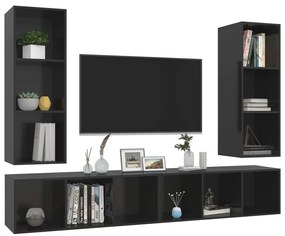 Armários de parede TV 4 pcs derivados madeira preto brilhante