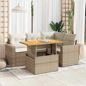 vidaXL 5 pcs conjunto de sofás p/ jardim com almofadões vime PE bege