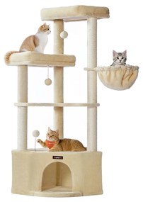 Arranhador para gatos com grande cavidade e várias áreas para brincar e descansar 48,5 x 48,5 x 140,7 cm Bege