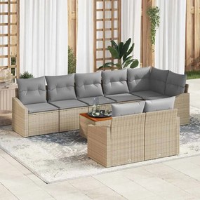vidaXL Conjunto de Sofá Jardim de 9 Peças com Almofadas Bege Poli Rattan Acácia