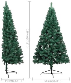 Meia árvore Natal artificial pré-iluminada c/ bolas verde