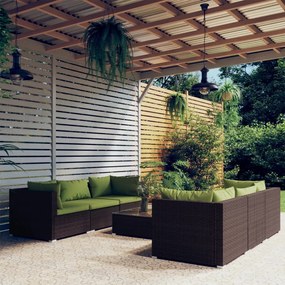 vidaXL 7 pcs conjunto lounge jardim c/ almofadões vime PE castanho