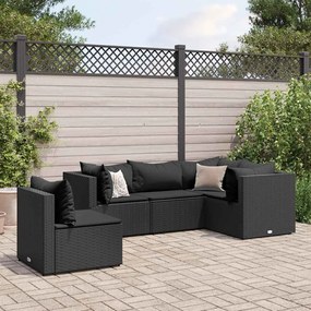 vidaXL 5 pcs conjunto lounge de jardim c/ almofadões vime PE preto