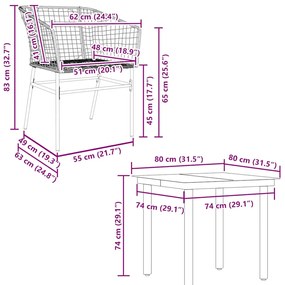 Conjunto de jantar jardim 5 peças vidro vime PE preto