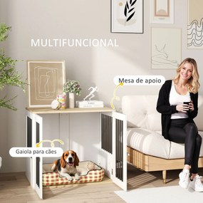 PawHut Gaiola para Cães Médios 2 em 1 Mesa Auxiliar com 2 Portas com T